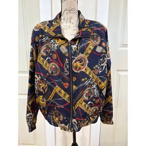 VTG EVR Div Rousso 100% Silk Bomber Baroque Golf Jacket Size Large Petite